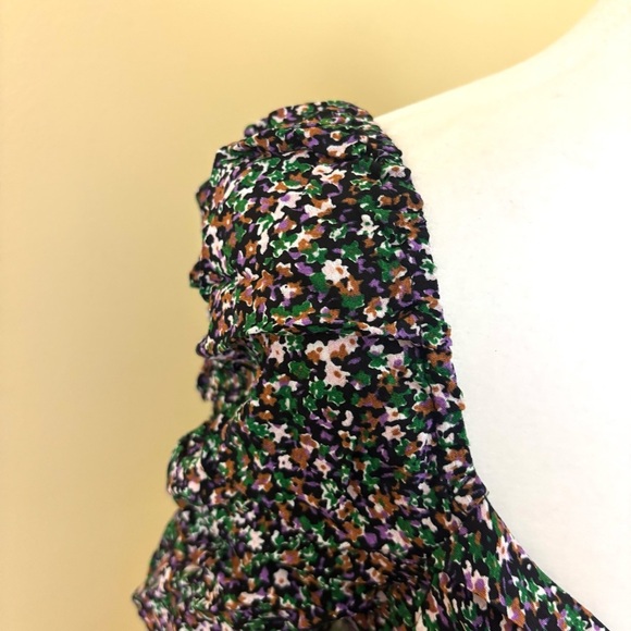 Astr Multicolor Floral Ruched Long Sleeve Sweetheart Neck Cropped Top (M) - - Picture 6 of 14